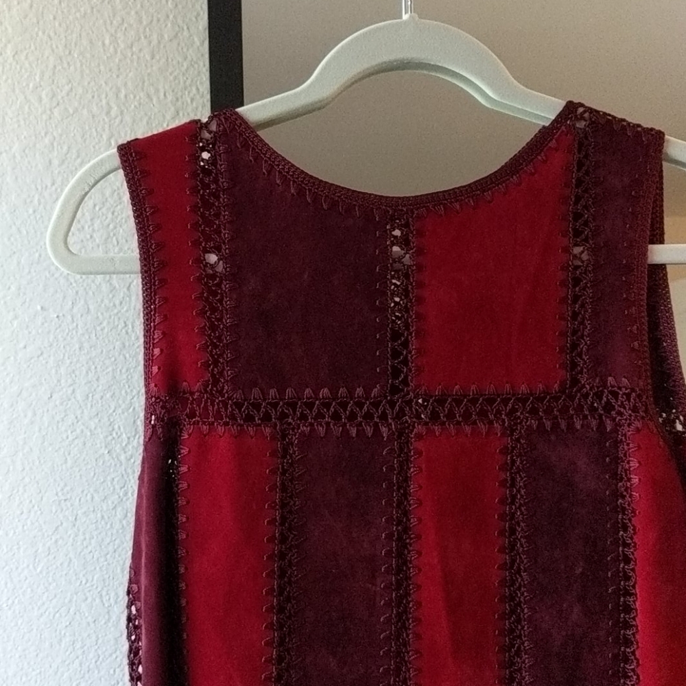 Sueded Patchwork Fringe Sleeveless Top